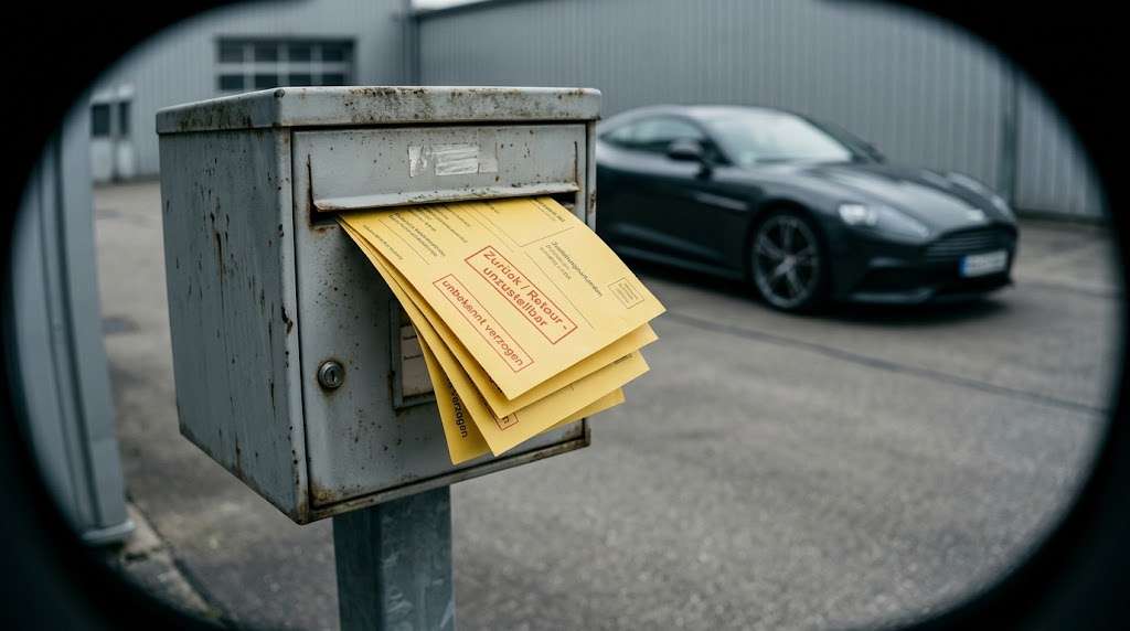 Ein überfüllter anonymer Briefkasten mit unzustellbaren Gerichtsbriefen. Wenn Einwohnermeldeamt und Standard-Abfragen scheitern, hilft gezieltes Asset Tracing, um professionell untergetauchte Schuldner finden zu können.